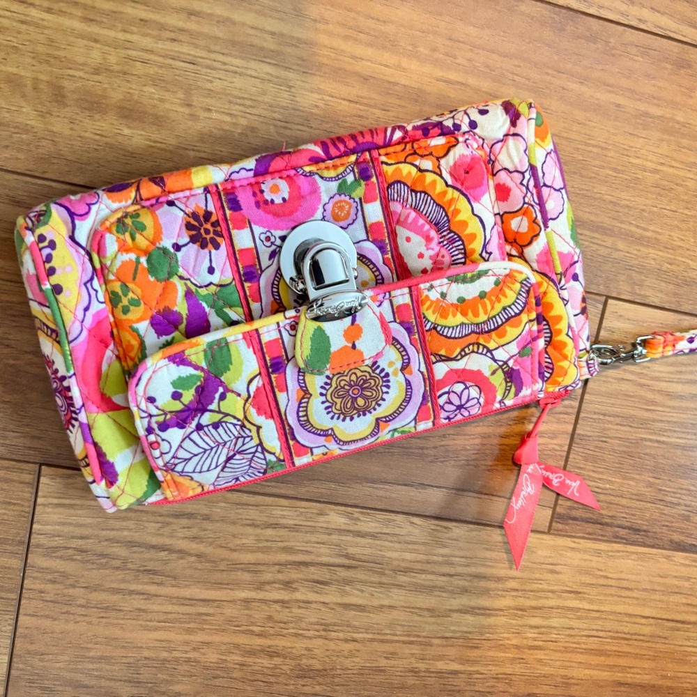 Vera Bradley Colorful Floral Clutch and Wristlet Set